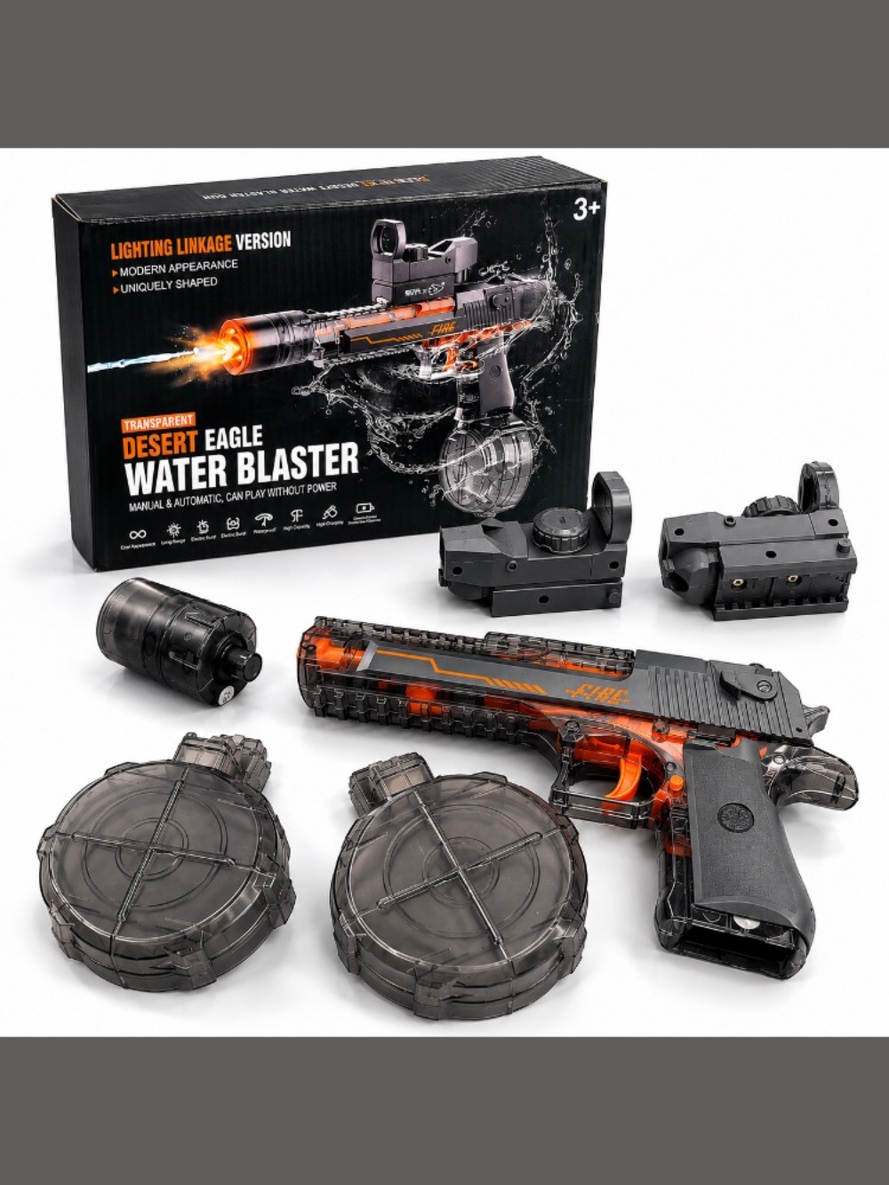 Transparent Desert Eagle Water Blaster Toy - Black & Orange
